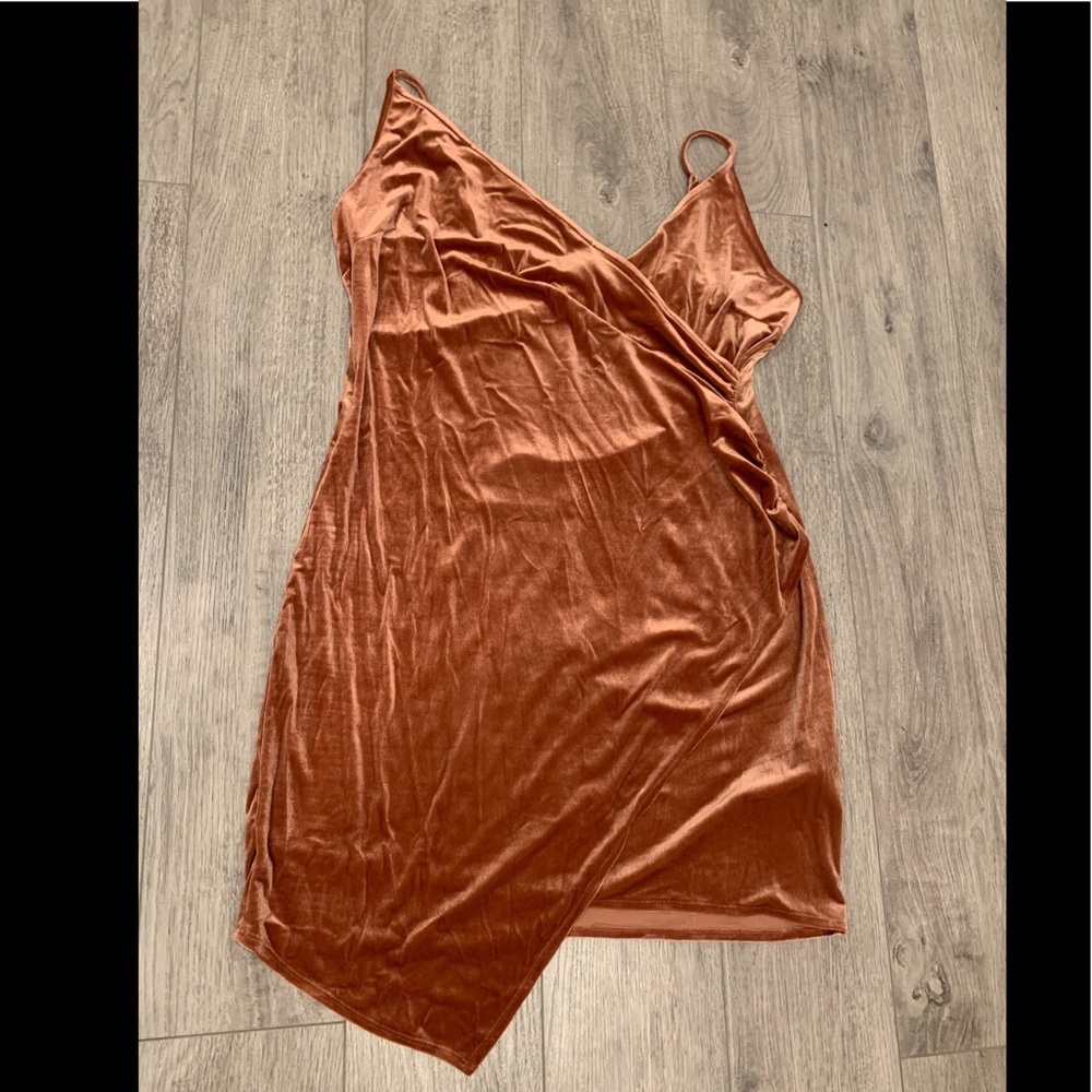 Coral velvet asymmetric dress